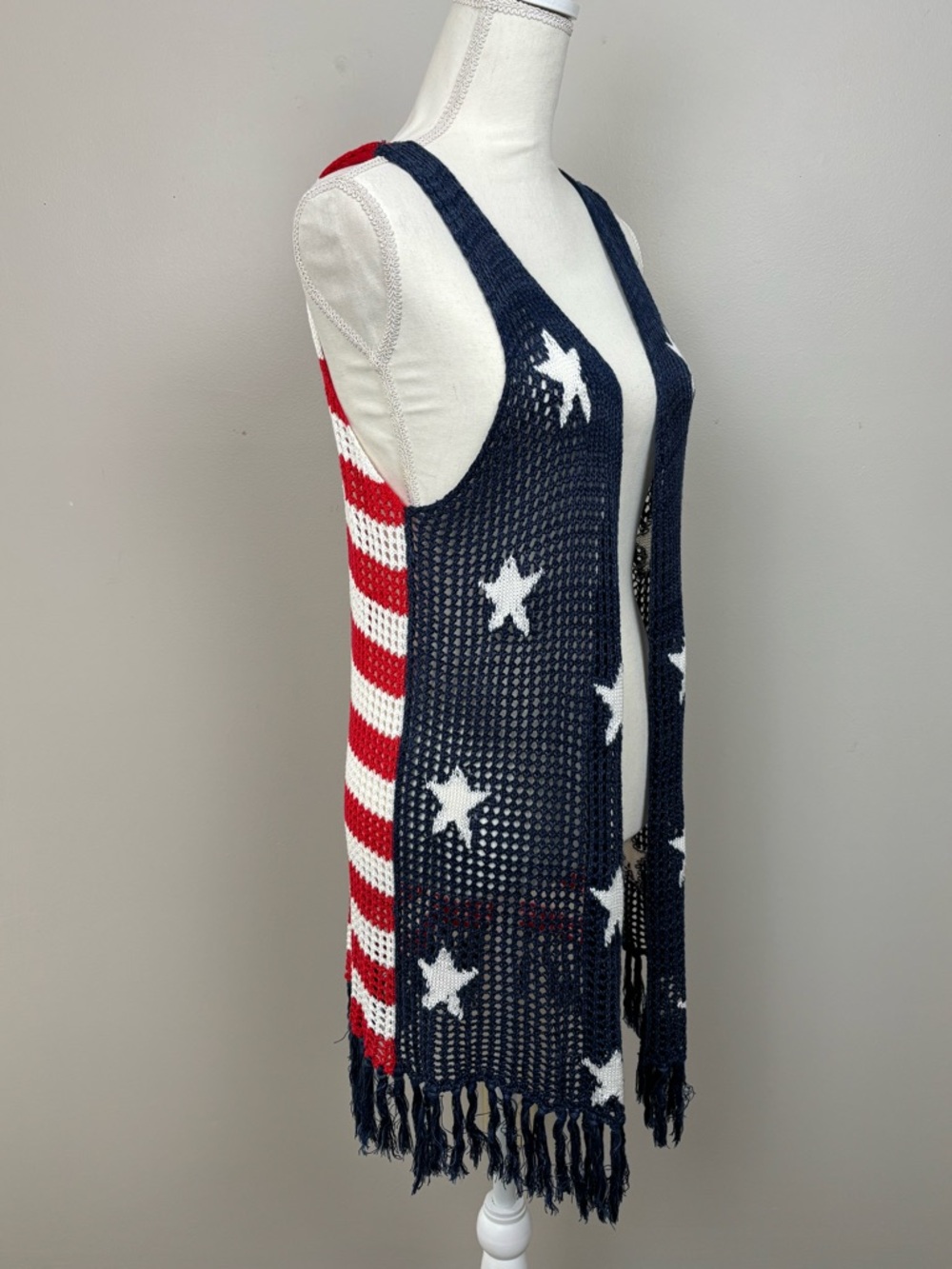 Cloud Chaser Vest XL Red White Blue Crochet American Flag Patriotic Festival 4th